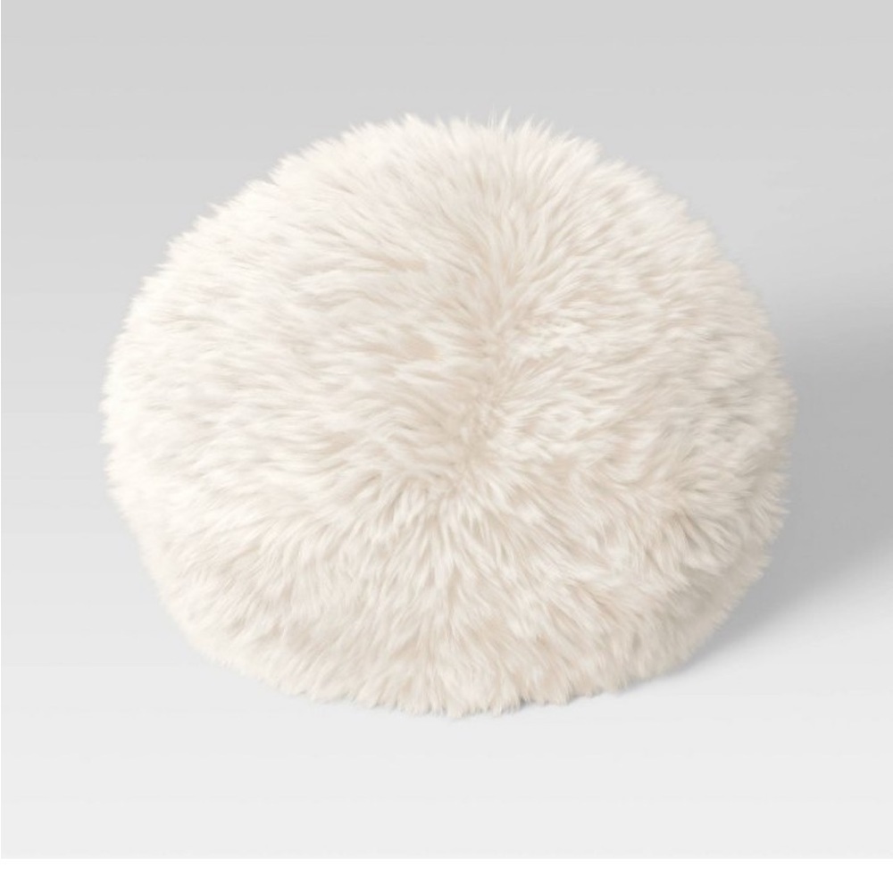 Long Faux Fur Round Throw Pillow ivory - Threshold NWT